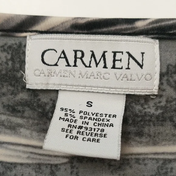 Carmen Marc Valvo Black and White Patterned Cowl Neckline Three-quarter Sleeve.S - Picture 10 of 14